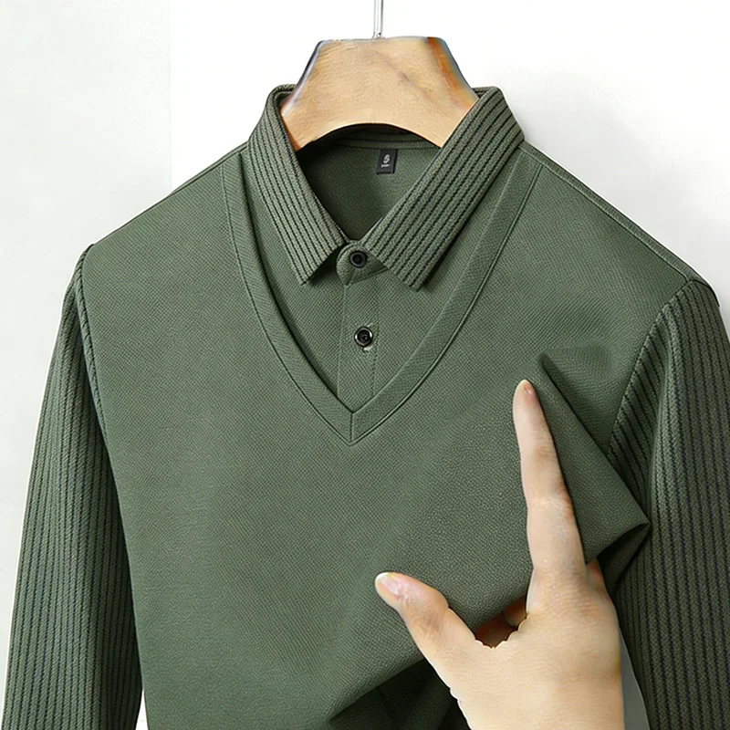 Mens Fashion Top - قميص رجالي بياقة مزدوجة وهمية، ياقة