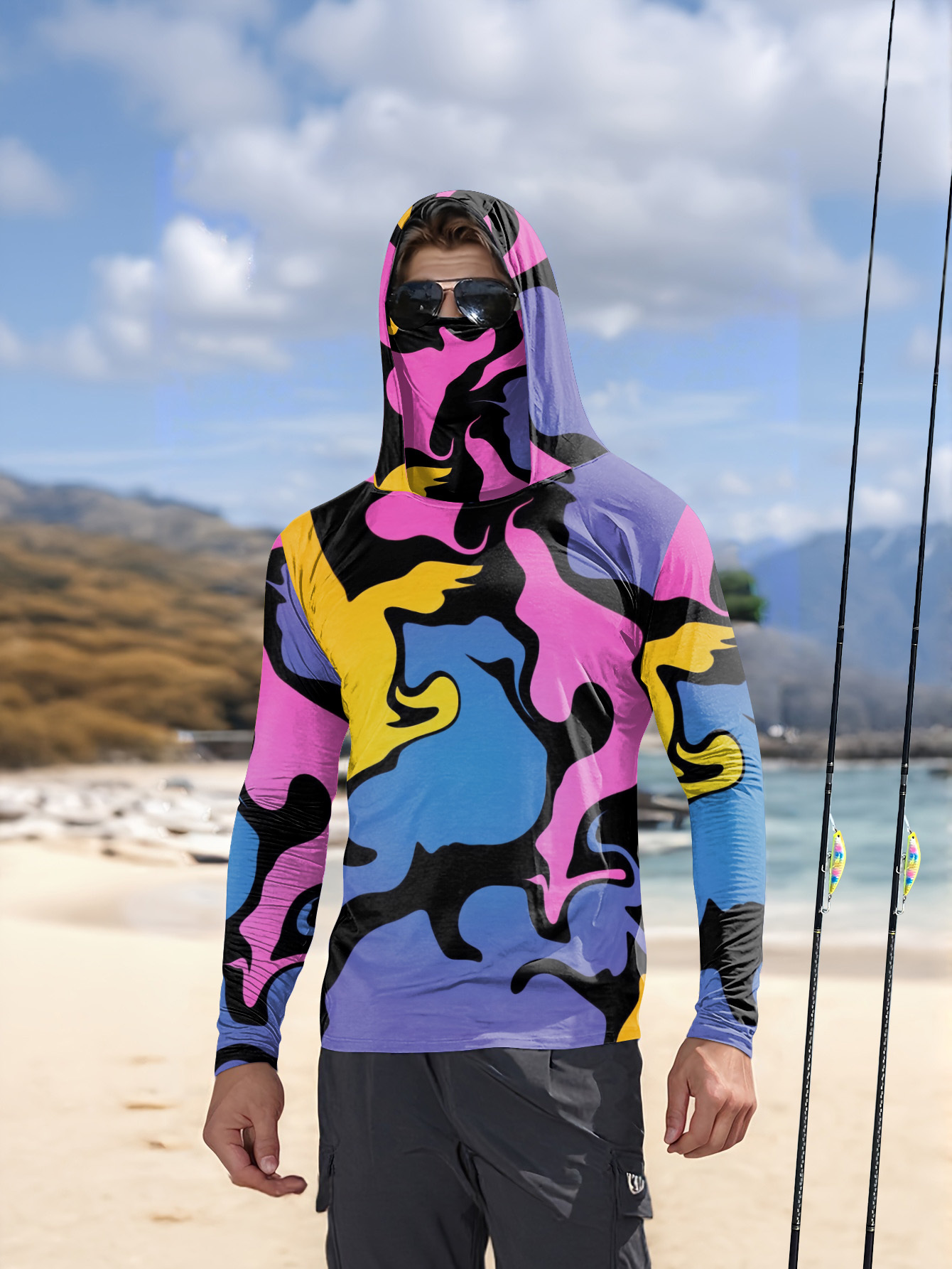 Mens Fashion Top - قميص رجالي طويل الأكمام مطبوع بنمط